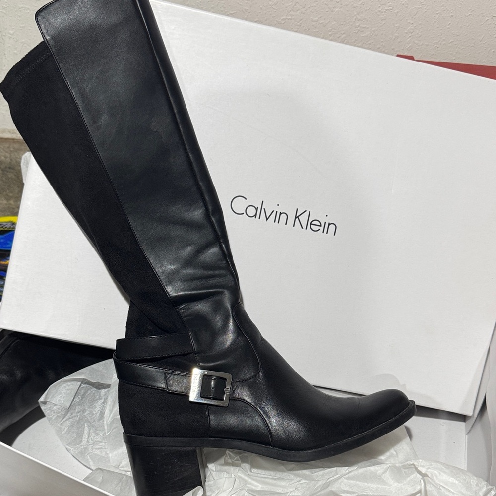 Calvin Klein Black Heeled Boots with Buckle